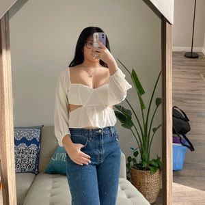 reformation white long sleeve crop top
